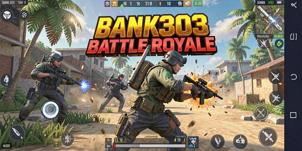 Tampilan utama gameplay BANK303 dalam aksi Battle Royale yang mendebarkan.