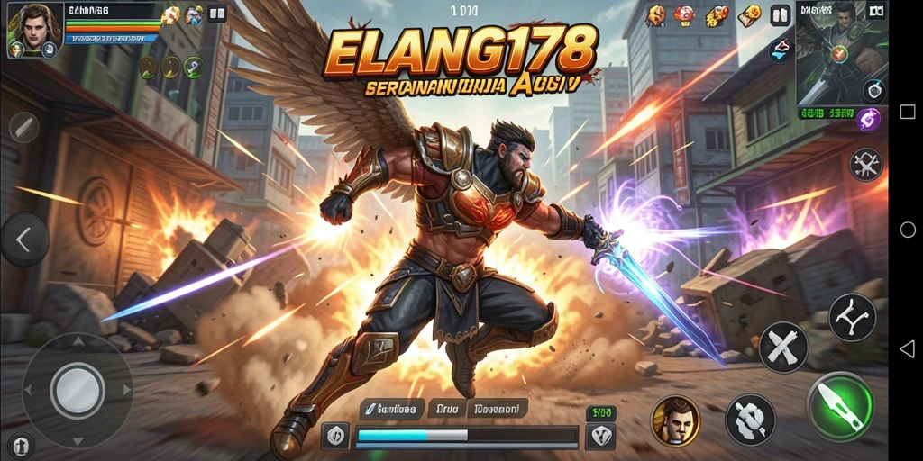 Screenshot utama ELANG178 menampilkan pertarungan epik yang intens.