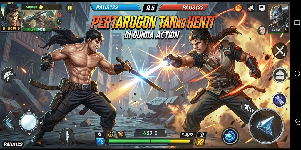 Screenshot utama PAUS123 menampilkan momen pertarungan epik yang menegangkan.