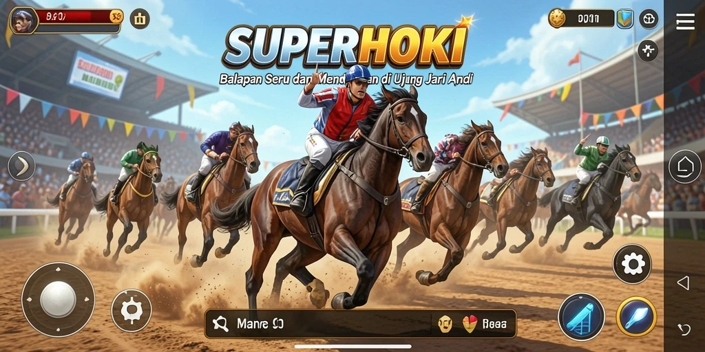 Gameplay Racing yang mendebarkan dalam SUPERHOKI dengan mobil cepat.