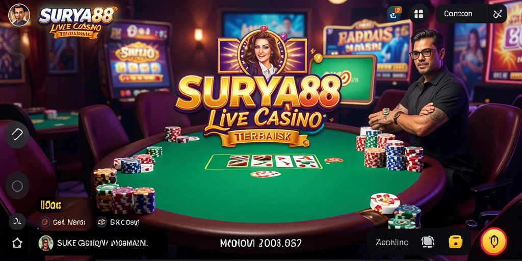 Screenshot utama SURYA88 yang menunjukkan pengalaman bermain Live Casino yang mendebarkan.