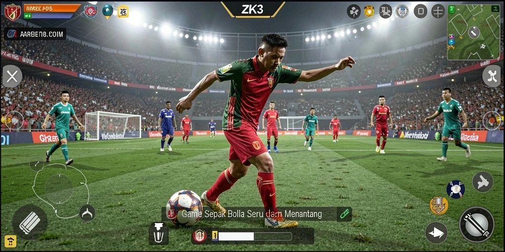 Tampilan gameplay menarik ZK3 dalam pertandingan sepak bola.